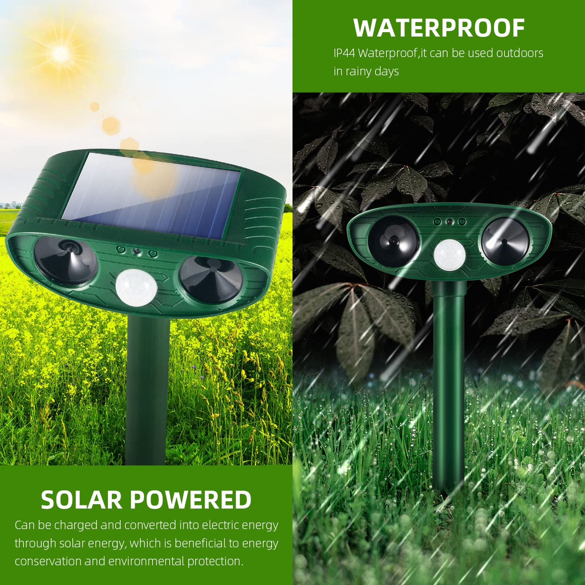 JahyElec waterproof IP44 animal deterrent shields garden in rainy weather