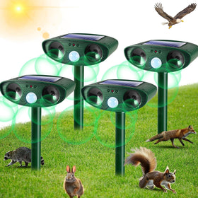 JahyElec solar ultrasonic repeller front view deters wildlife without harm.