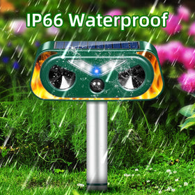 JahyElec Solar Ultrasonic Animal Repeller solar-and-usb charging supports continuous protection.