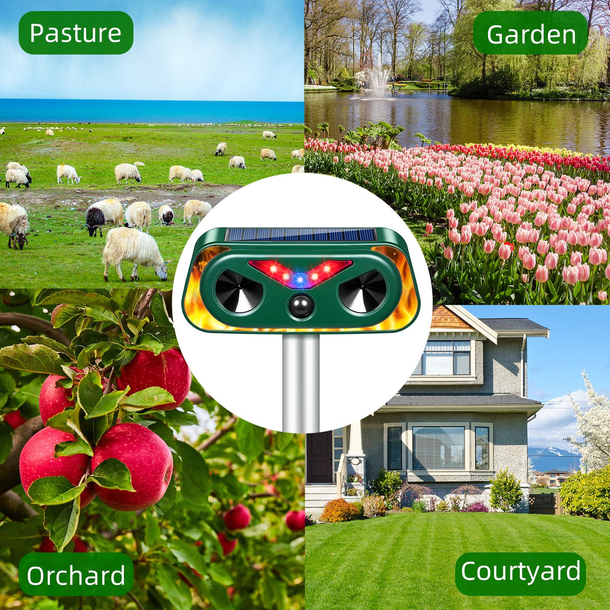 JahyElec Solar Ultrasonic Animal Repeller wall installation for flexible mounting.