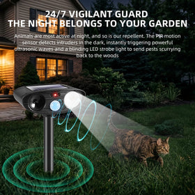 JahyElec Sonic Fortress Pro Deer Repellent with motion detection protects shrubs.