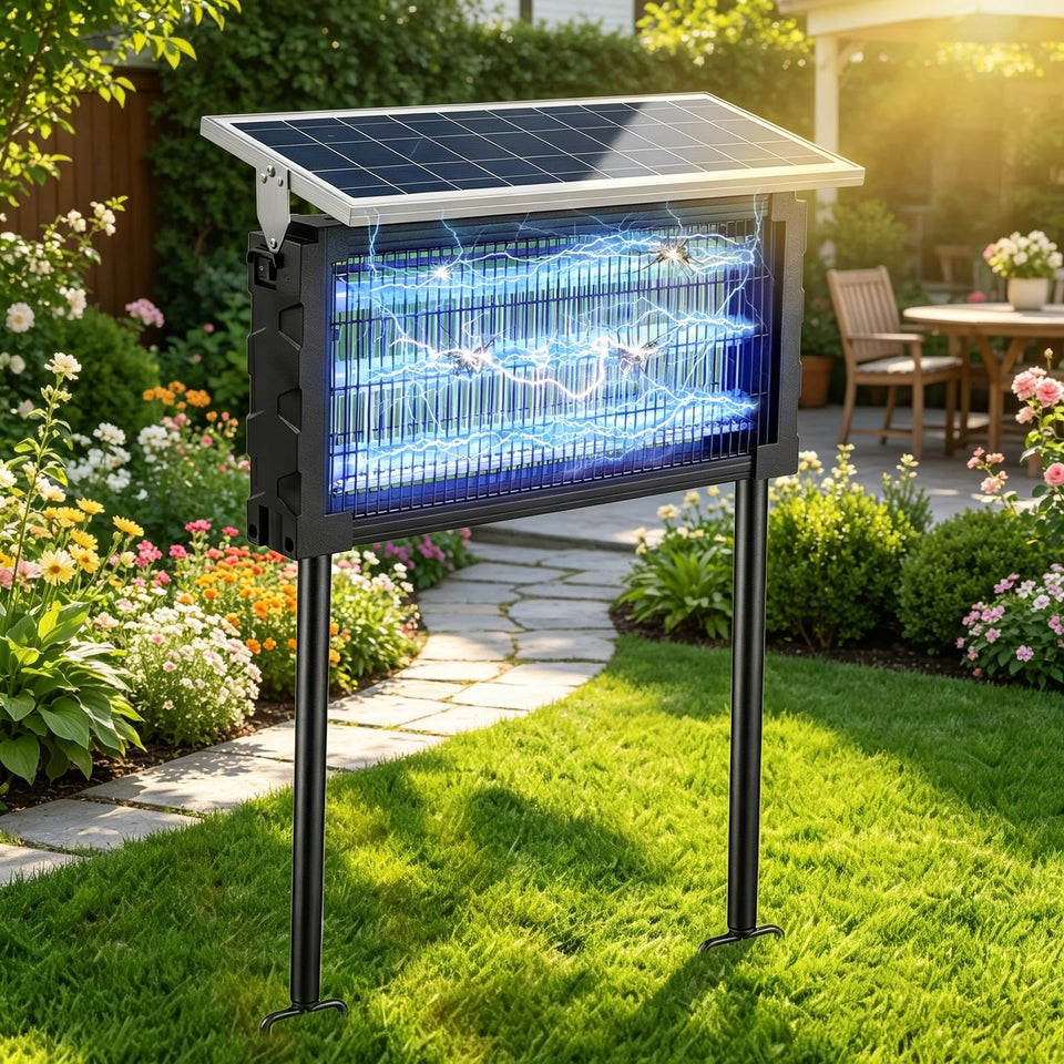 JahyElec solar bug zapper panel: efficient daytime charging ensures night protection