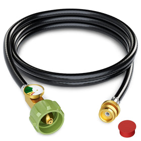 Jakivew 6ft hose with gauge enables quick fuel checks during grilling.