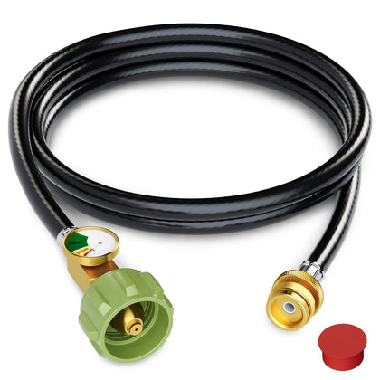 Jakivew 6ft hose with gauge enables quick fuel checks during grilling.