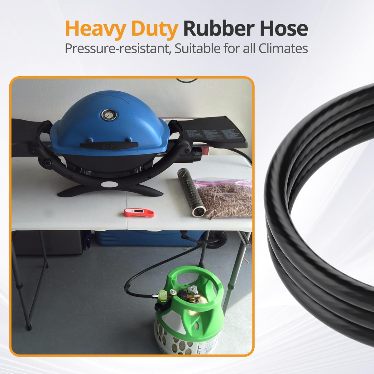 Jakivew heavy-duty hose with brass fittings resists leaks during grilling.