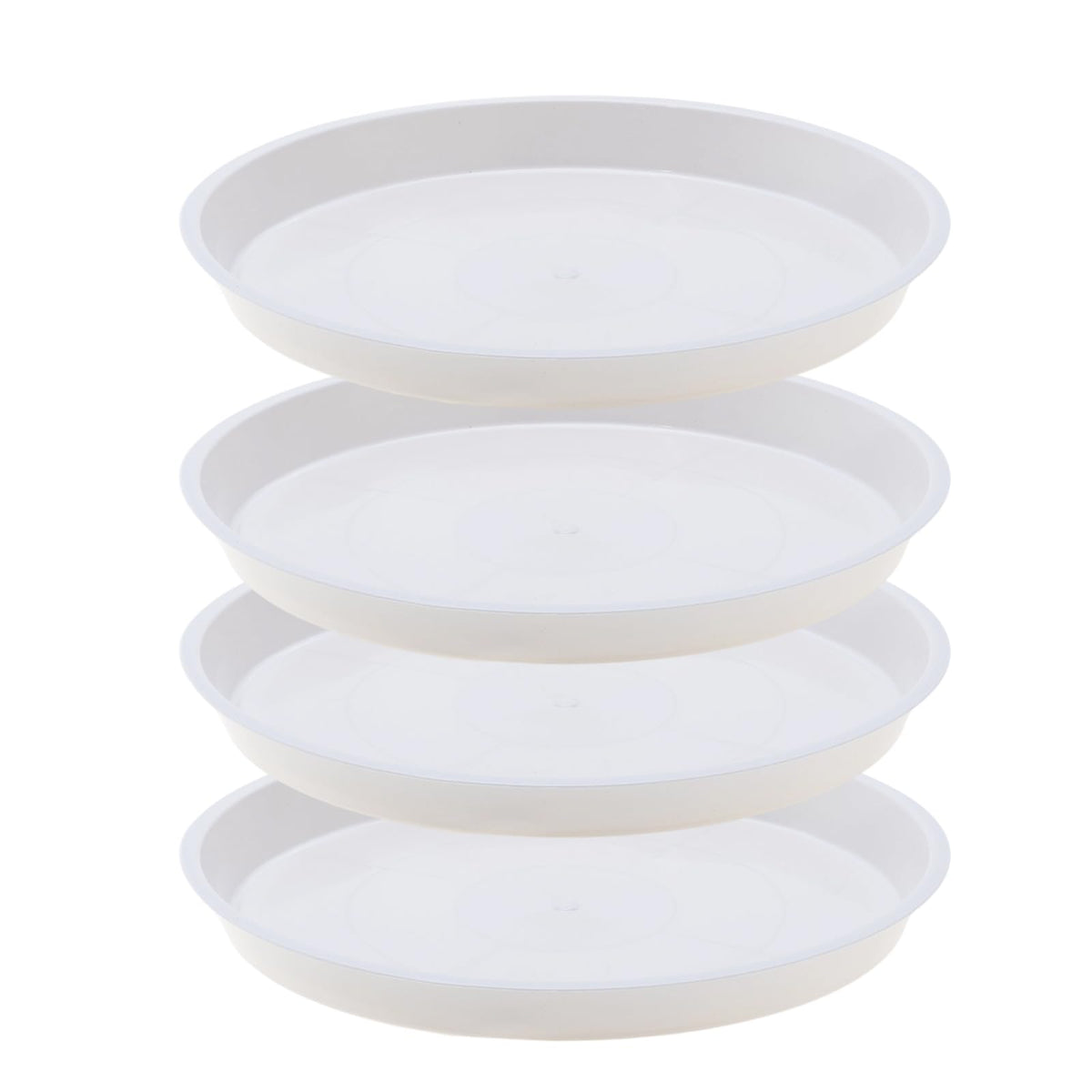 JAKOUE 4pc white plant saucers set for indoor pots with durable, clean styling.