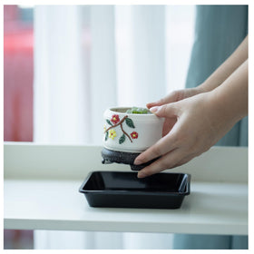 JAKOUE square plant saucer 4-inch easy-clean surface resists dirt buildup.