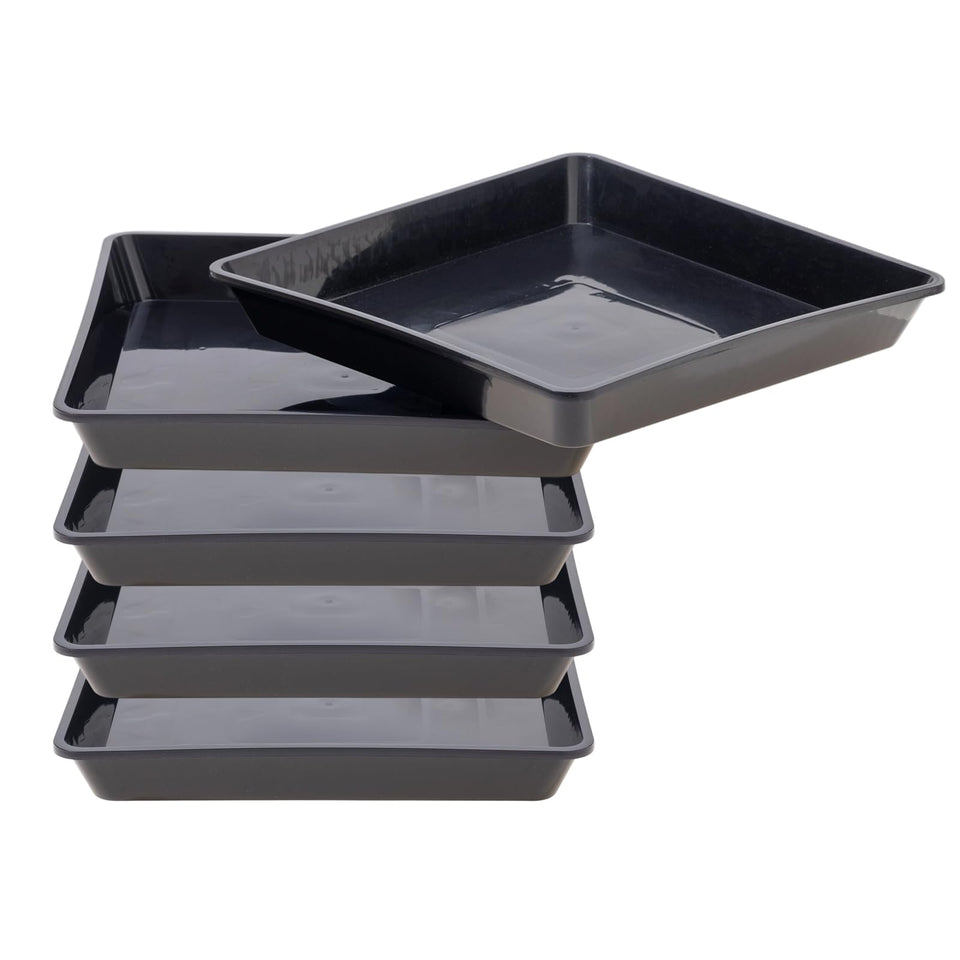 JAKOUE square plant saucer with 12-inch size protects surfaces from spills.