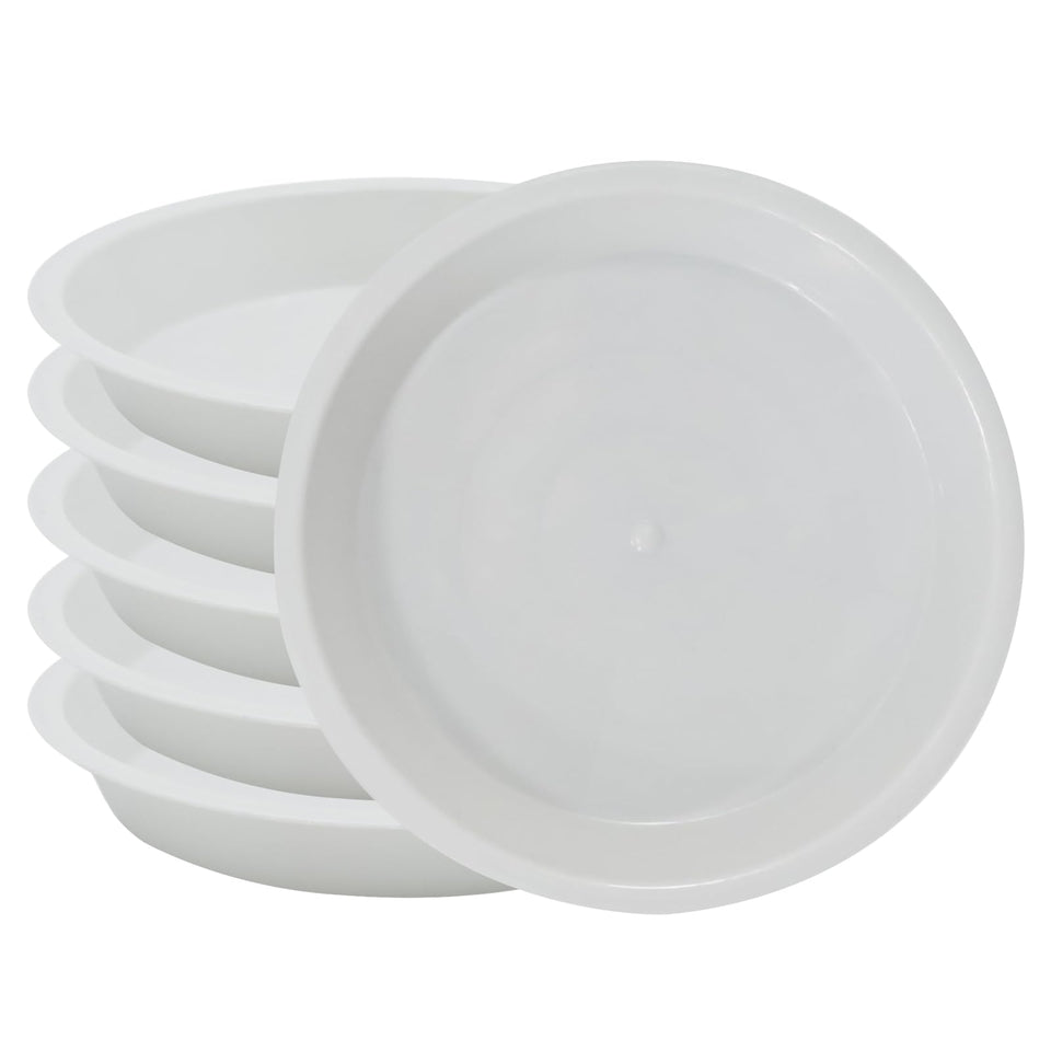 JAKOUE 6-inch white plant saucer top view protects surfaces.