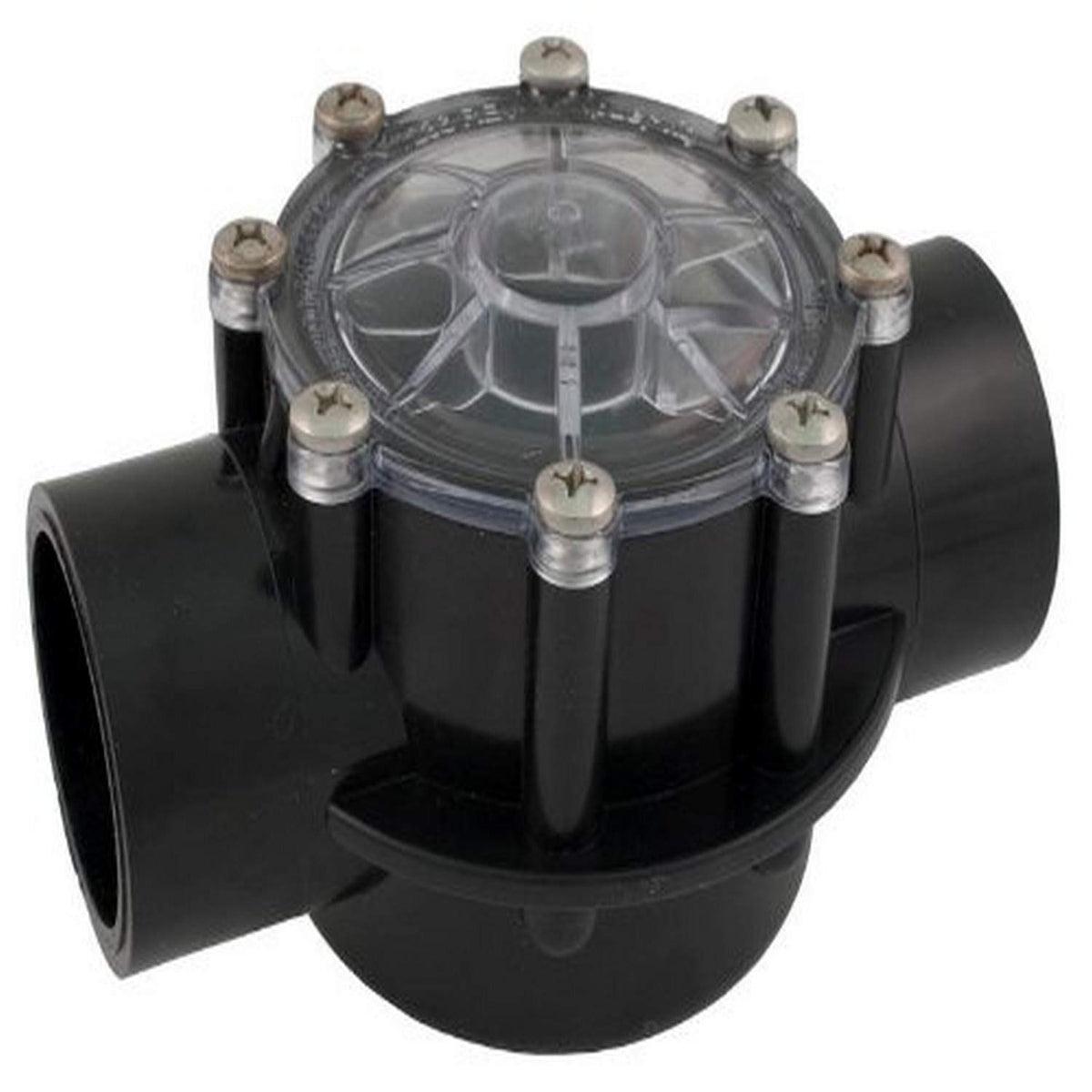 Jandy 180-degree CPVC check valve with clear lid for quick inspection and debris-free maintenance.