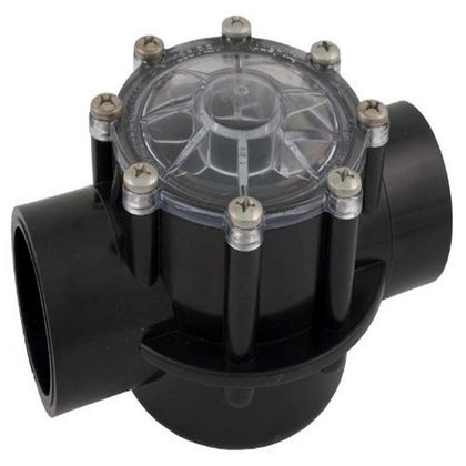 Jandy 180-degree CPVC check valve with clear lid for quick inspection and debris-free maintenance.