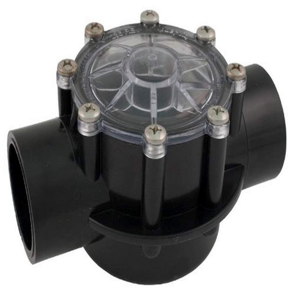 Jandy 180-degree CPVC check valve with clear lid for quick inspection and debris-free maintenance.