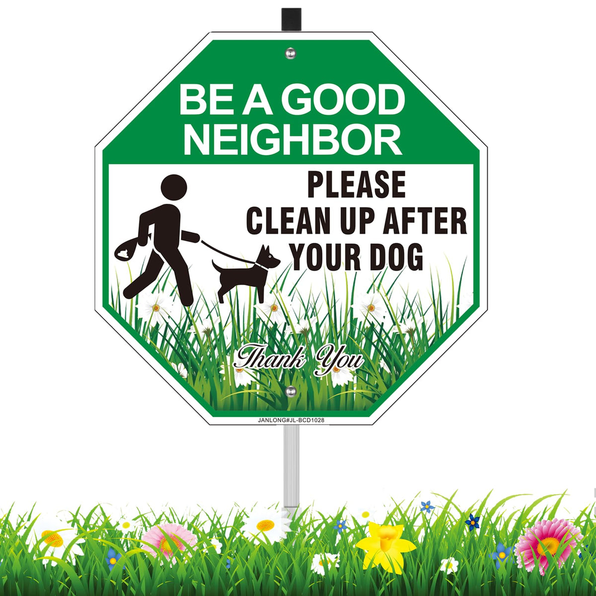 JANLONG clean-up-after-your-dog sign stake 10x28in boosts curb visibility.