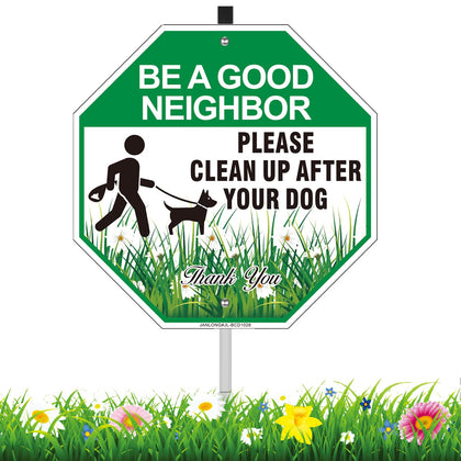 JANLONG clean-up-after-your-dog sign stake 10x28in boosts curb visibility.