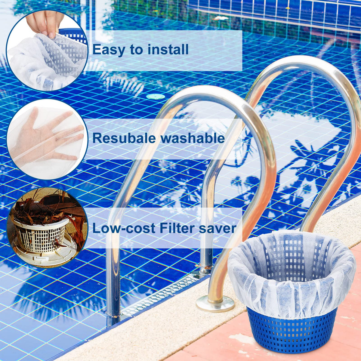 Janmercy pool-skimmer-sock mesh captures leaves and dust efficiently.