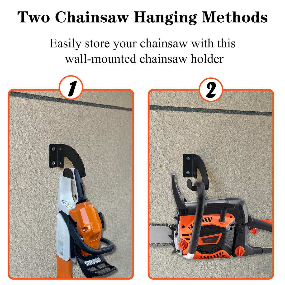 JANSHU chainsaw hanger setup for horizontal and vertical mounting for flexible installation and balance.