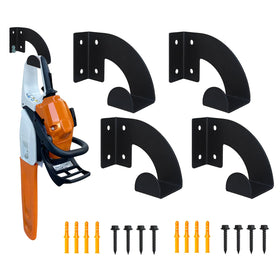 JANSHU chainsaw holder wall mount showing 150 lb capacity for secure garage storage.