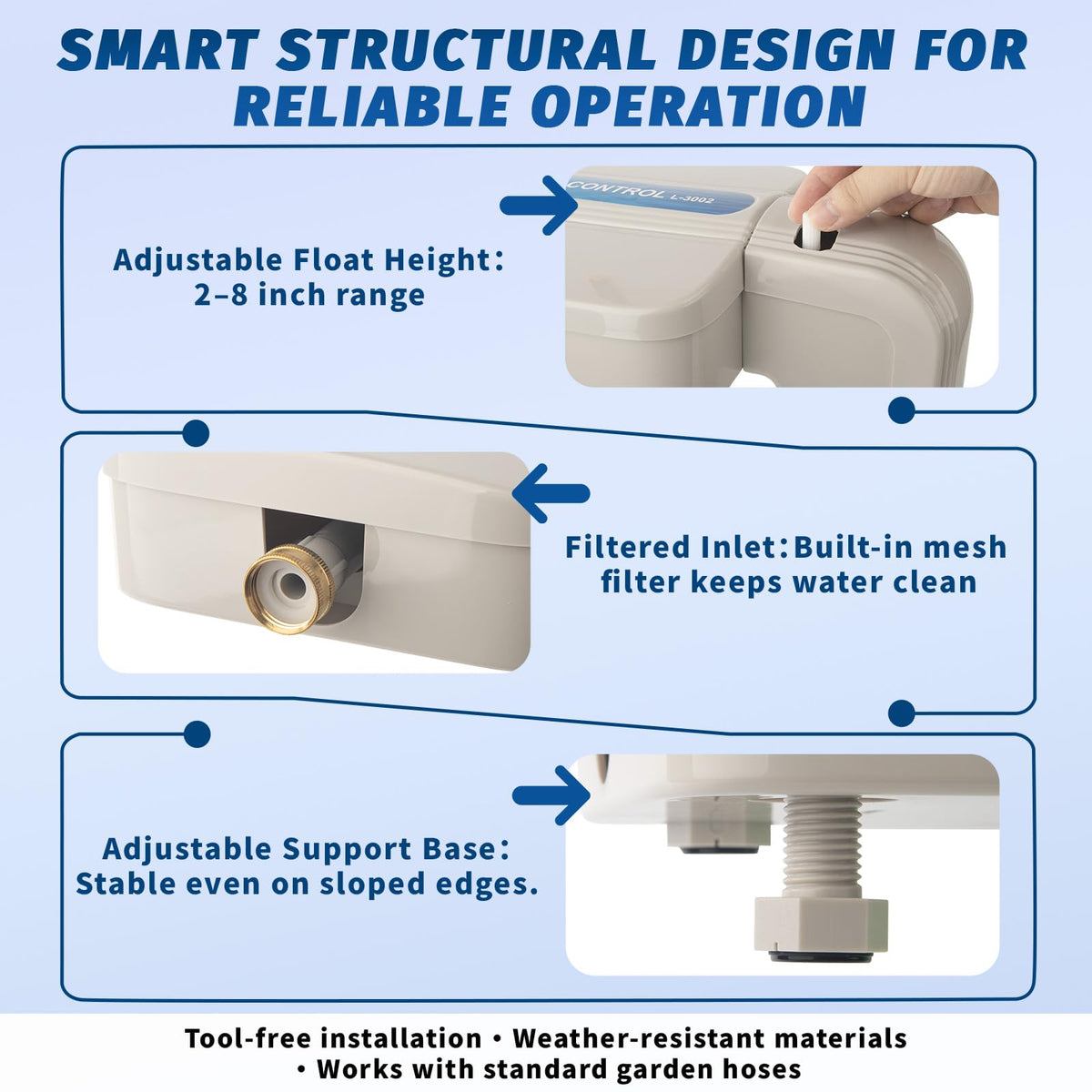 JANWISOL pool filler adjustable float lets you set precise water height