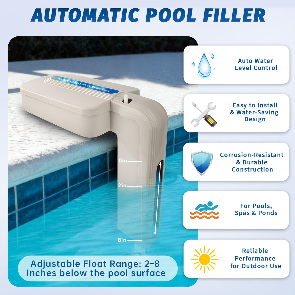JANWISOL pool filler floating valve enables automatic water level maintenance