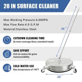 JANZ 20-inch surface cleaner with four wheels enables smooth movement across driveways.