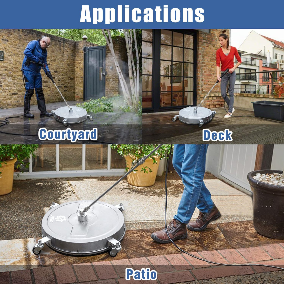 JANZ 20-inch surface cleaner splash-free skirt minimizes overspray for a cleaner work area.