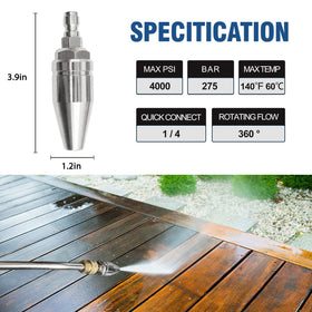 JANZ 0-degree spray tip focusing force on stubborn rust areas.