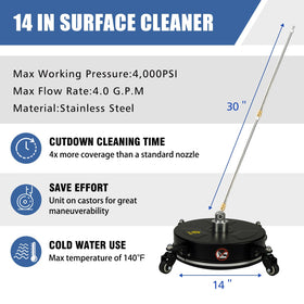 JANZ surface cleaner with four wheels enables smooth movement along patios.