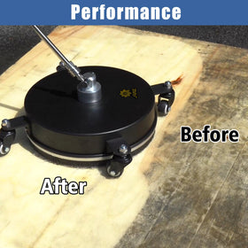 JANZ surface cleaner includes a splash-free skirt to reduce overspray.