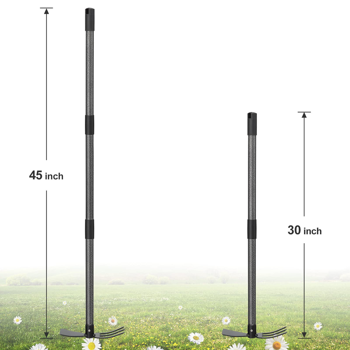 JAOTREL 2-in-1 garden hoe blade and prongs for versatile soil work.