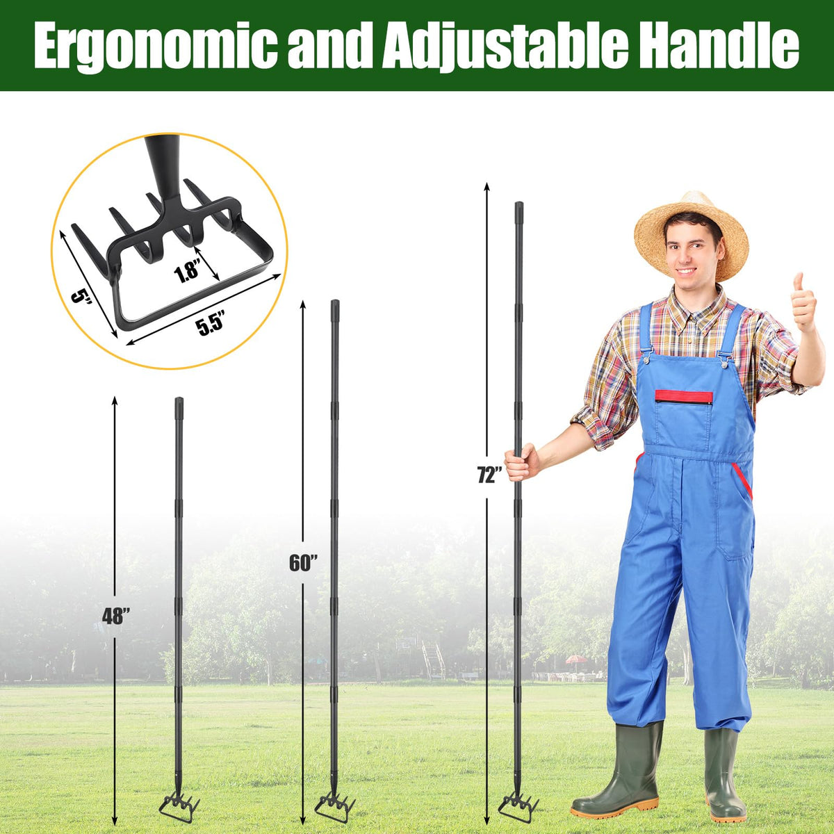 JAOTREL adjustable-length 37 to 72 inches adapts to height for comfortable weed control.