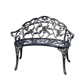 Jardin de Centennial copper patio bench front view shows durable cast aluminum.