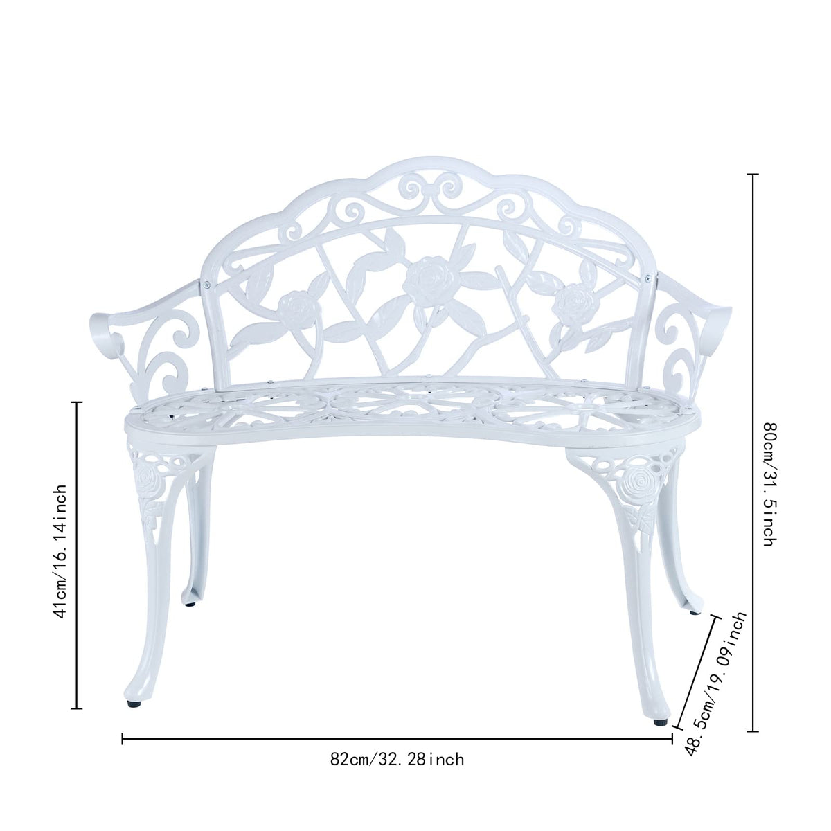 JARDIN DE CENTENNIAL bench supports up to 330 pounds with sturdy outdoor build.