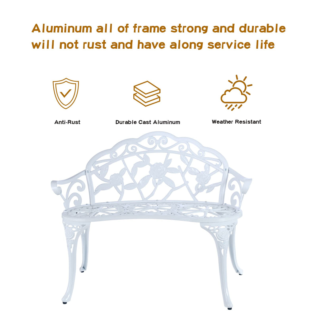 JARDIN DE CENTENNIAL white cast aluminum frame with ergonomic armrests for outdoor comfort.