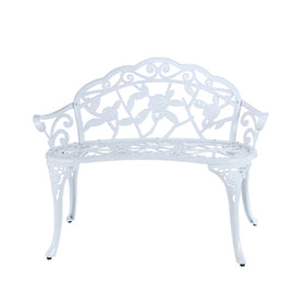 JARDIN DE CENTENNIAL patio bench with floral backrest for elegant garden seating.