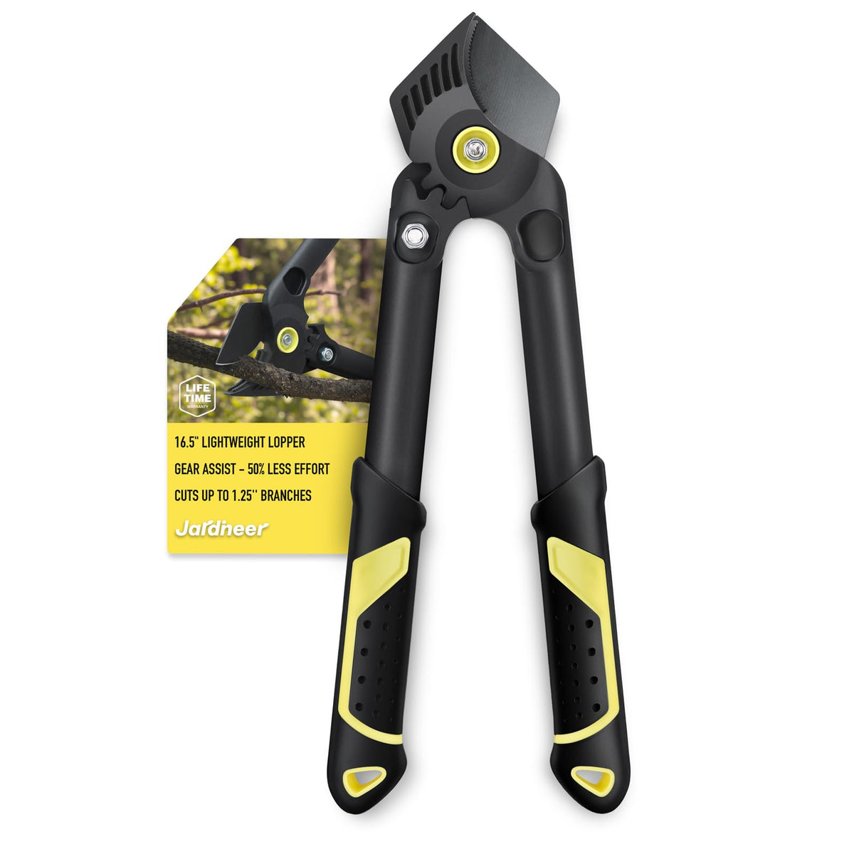Jardineer 16.5-inch lopper with gear assist enables smooth pruning in the garden.