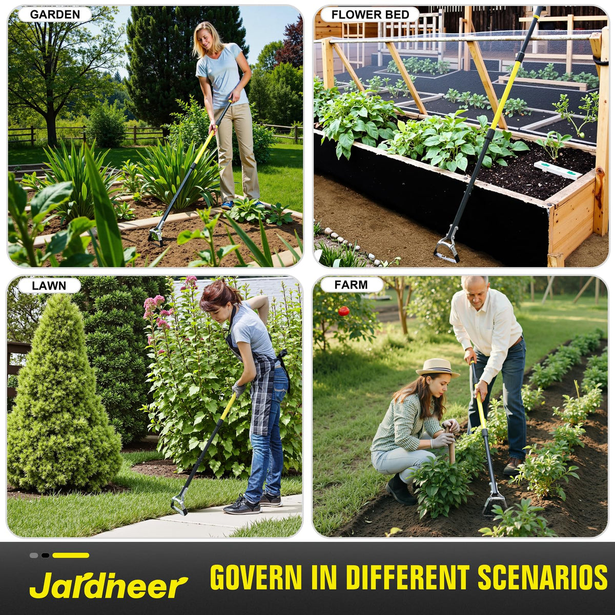 Jardineer 4-in-1 garden hoe offers versatile weeding, soil loosening and planting tasks.