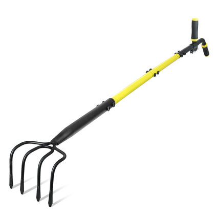Jardineer 4-tine cultivator rake with auxiliary handle for easy raised-bed weeding