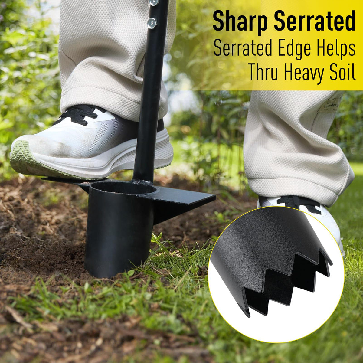 Jardineer Bulb Planter Heavy-Duty Stainless Steel highlighting rust resistance.