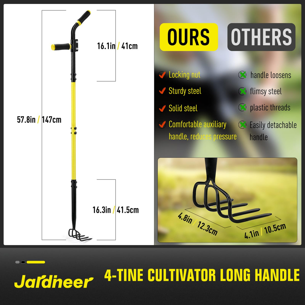 Jardineer compact storage-ready cultivator for tidy tool shed