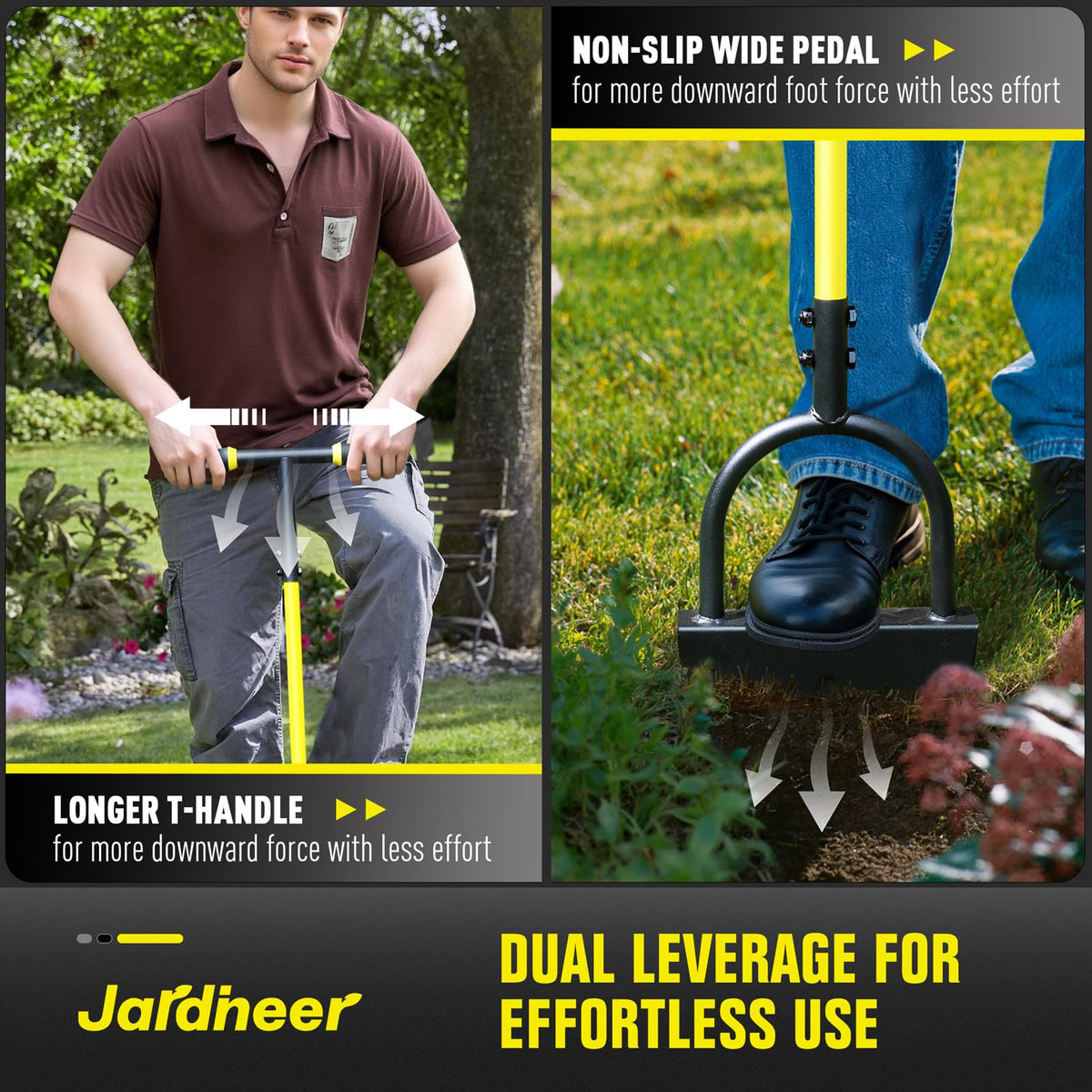Jardineer foot pedal and widened area support steady edging.