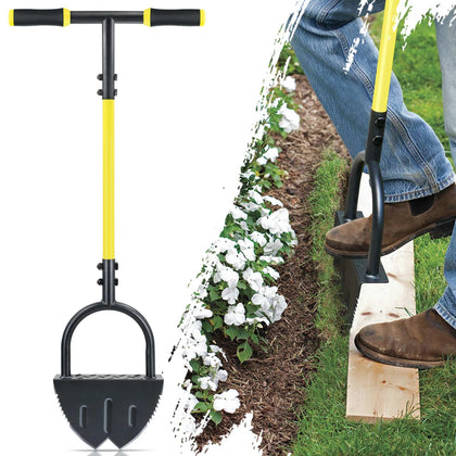 Jardineer manual half-moon edger blade in action for precise lawn edging.