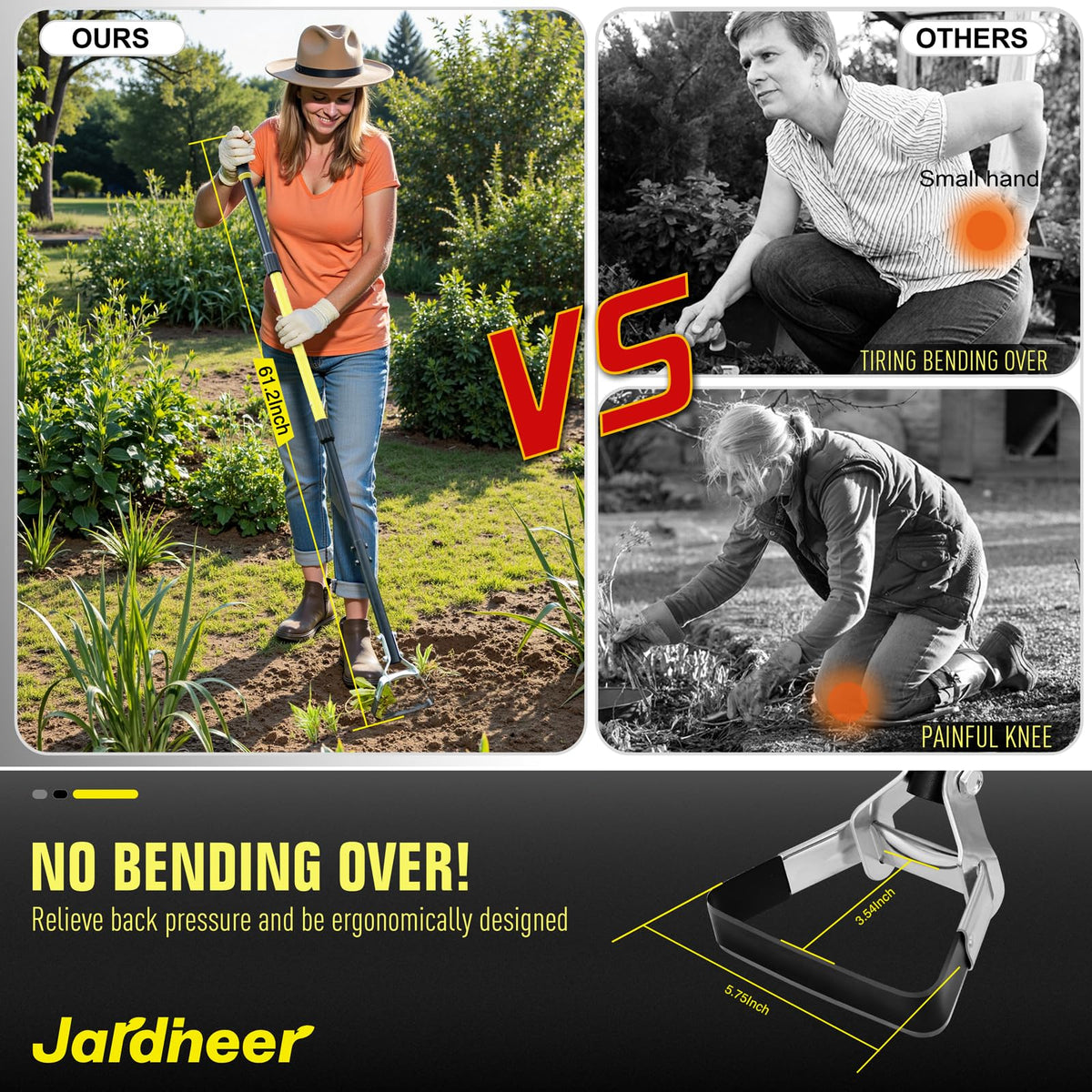 Jardineer ergonomic TPR grip enhances comfort for prolonged garden work.