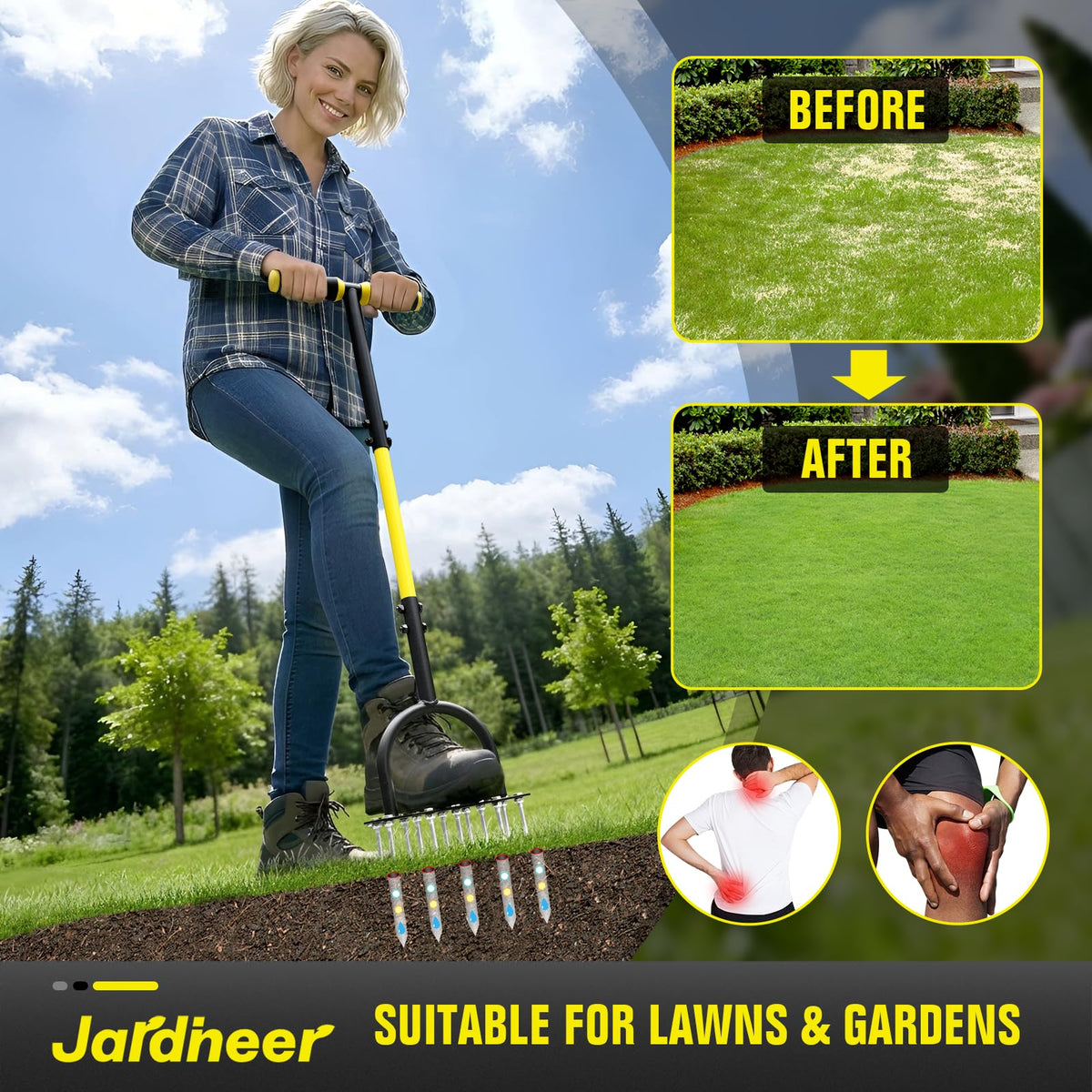 Jardineer heat-treated #45 steel spikes for tough soils.