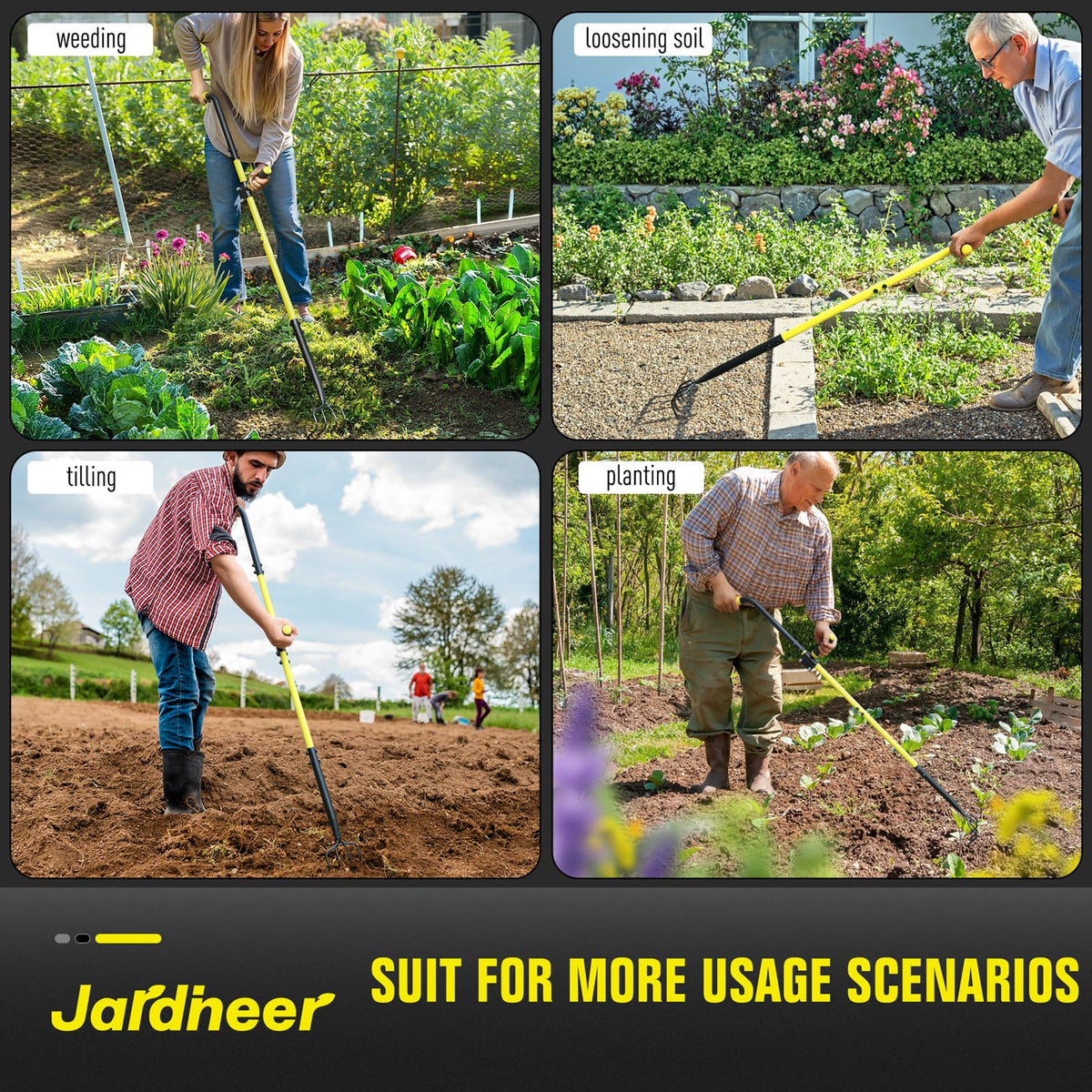 Jardineer heavy-duty carbon steel-tined cultivator for tough soil