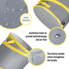 Jardineer leaf bag in use with strong handles for easy transport
