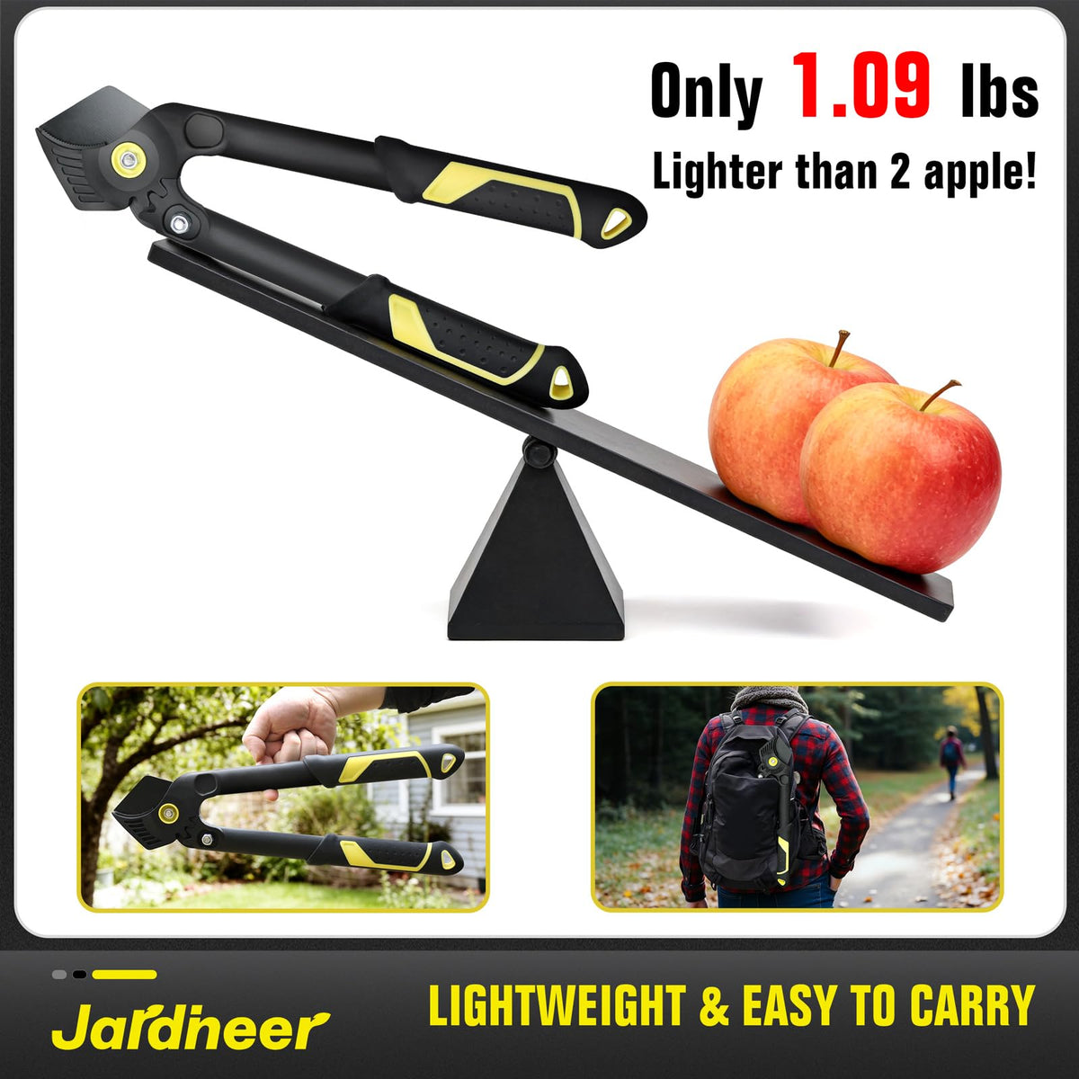 Gear-leveraged pruning action of Jardineer lopper reduces effort during cuts.