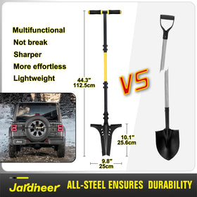 Jardineer root shovel with dimensions 44.3 by 9.8 inches.