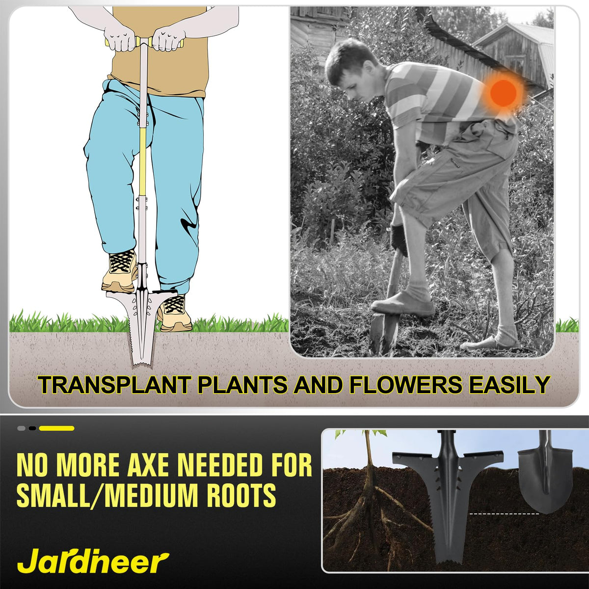 Jardineer edging-trenching shovel demonstrates versatility for landscapers and DIY gardeners.