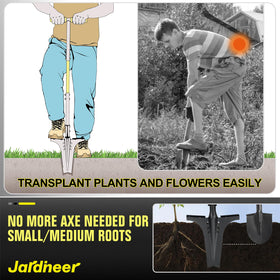 Jardineer edging-trenching shovel demonstrates versatility for landscapers and DIY gardeners.