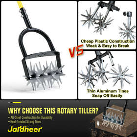 Jardineer Rotary Cultivator ergonomic adjustable handle enhances leverage